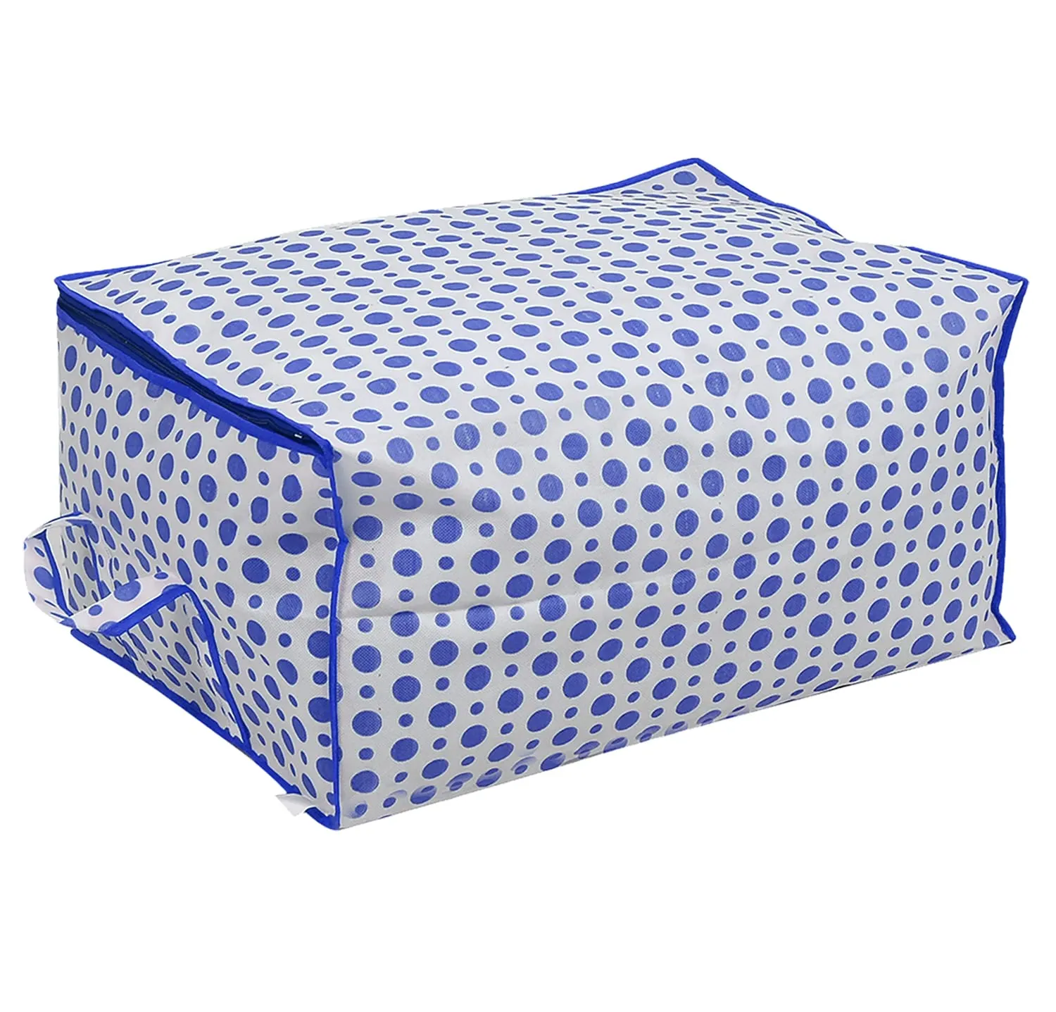 Kuber Industries Dot Printed Multiuses Non Woven Underbed/Storage Bag/Organizer With Transparent Window & Handle Pack of 3 (Blue)-46KM0603