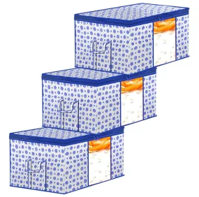 Kuber Industries Dot Printed Multiuses Non Woven Underbed/Storage Bag/Organizer With Transparent Window & Handle Pack of 3 (Blue)-46KM0603