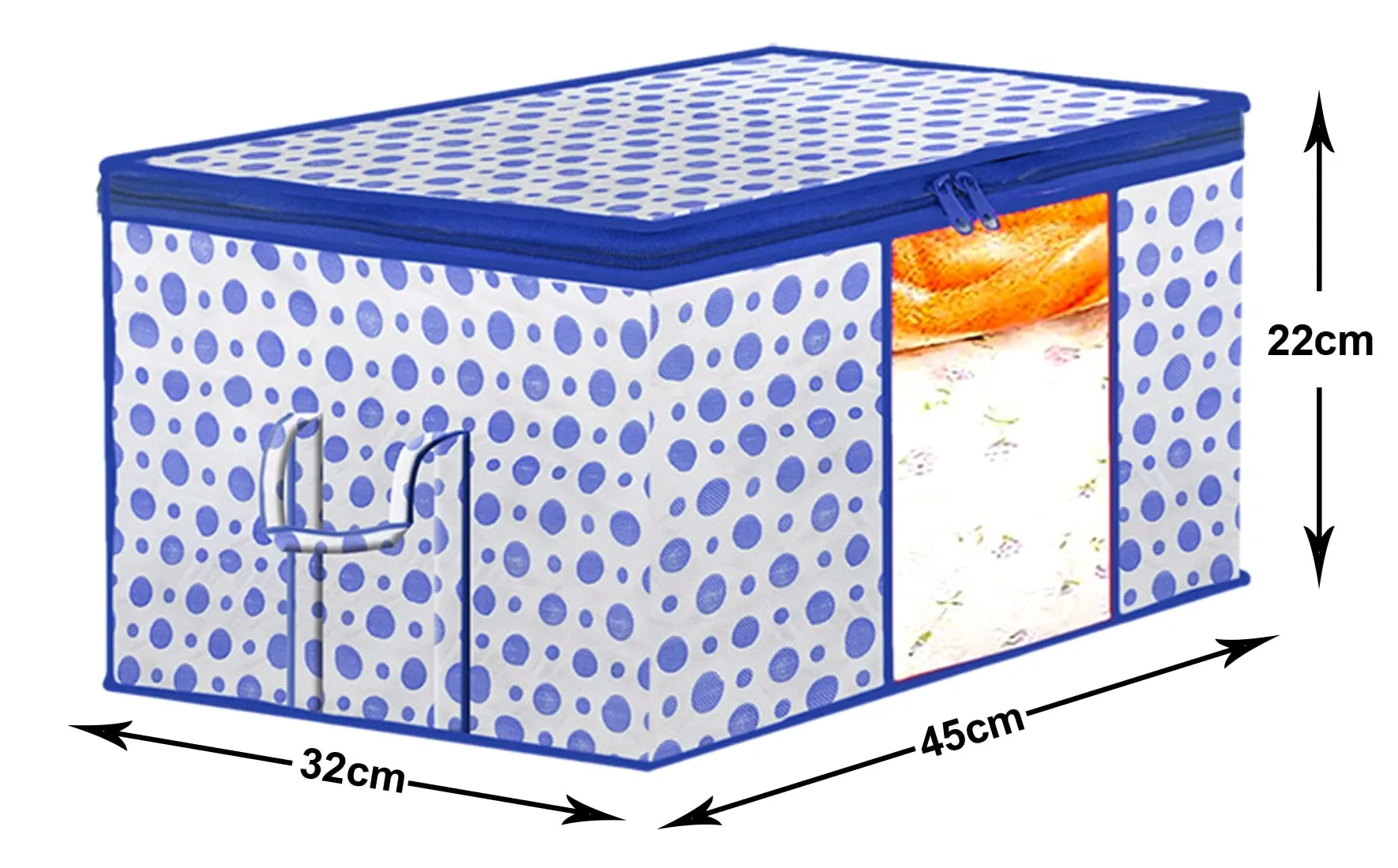 Kuber Industries Dot Printed Multiuses Non Woven Underbed/Storage Bag/Organizer With Transparent Window & Handle Pack of 3 (Blue)-46KM0603