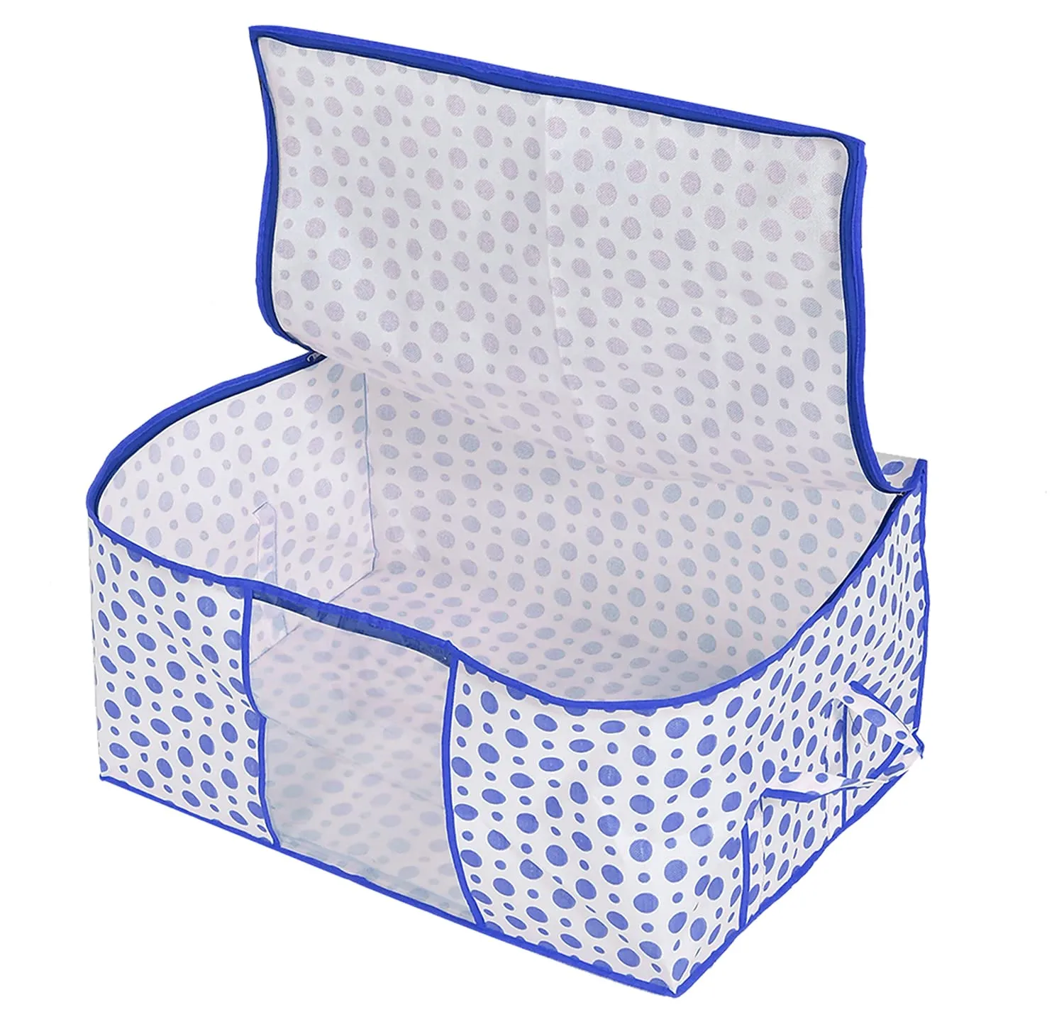 Kuber Industries Dot Printed Multiuses Non Woven Underbed/Storage Bag/Organizer With Transparent Window & Handle Pack of 3 (Blue)-46KM0603