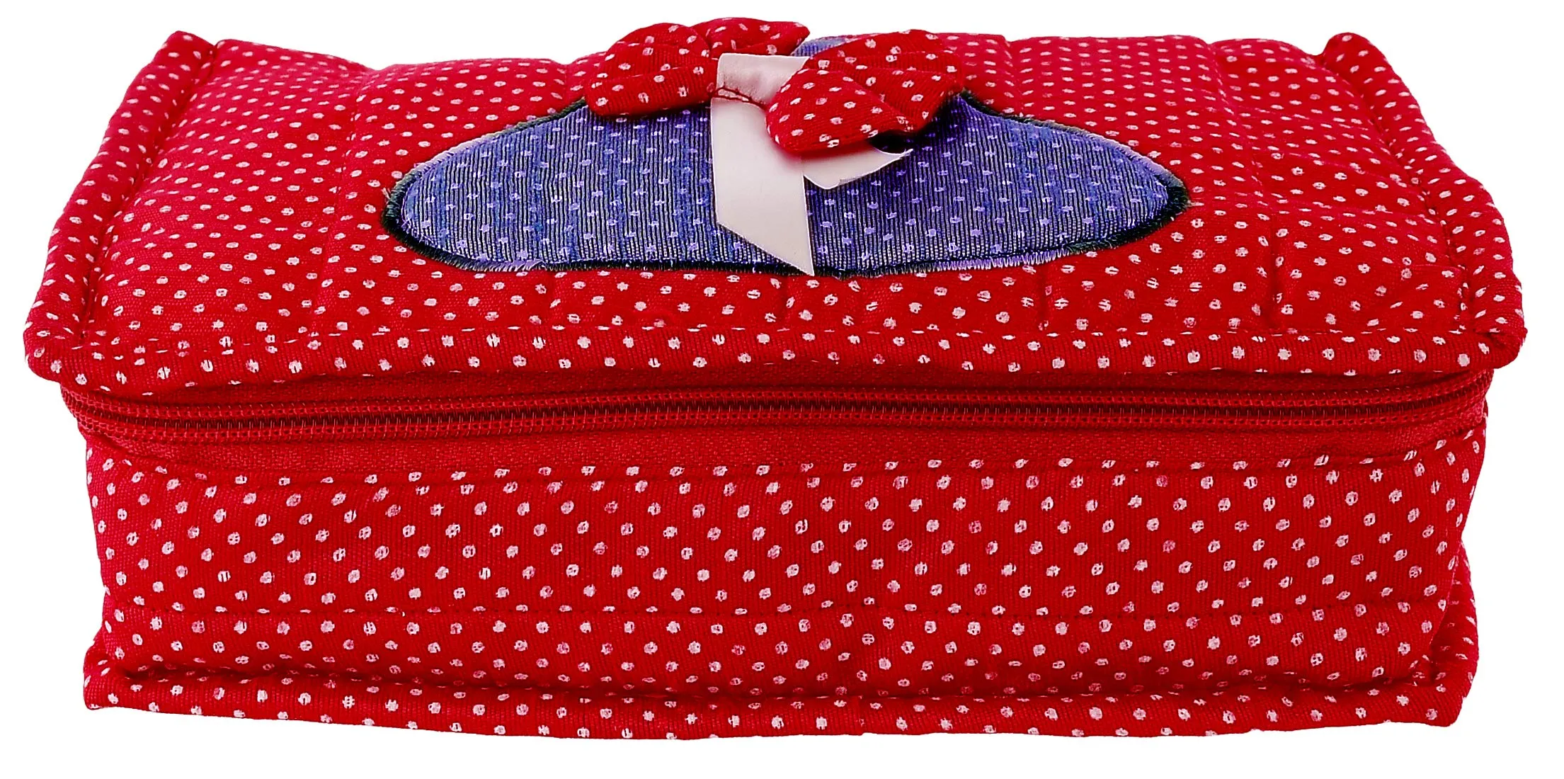 Kuber Industries Heart Home Cotton Multipurpose 7 Pocket Dot Printed Jewellery Storage Bag Pouch/Travel Kit Organizer (Red)-Pack of 2-KUBMART15437