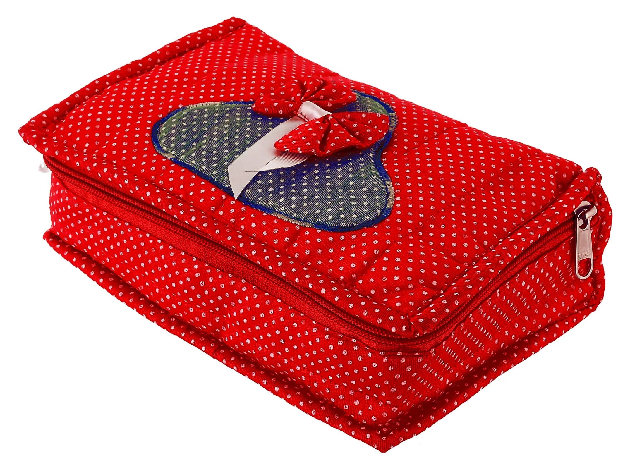 Kuber Industries Heart Home Cotton Multipurpose 7 Pocket Dot Printed Jewellery Storage Bag Pouch/Travel Kit Organizer (Red)-Pack of 2-KUBMART15437