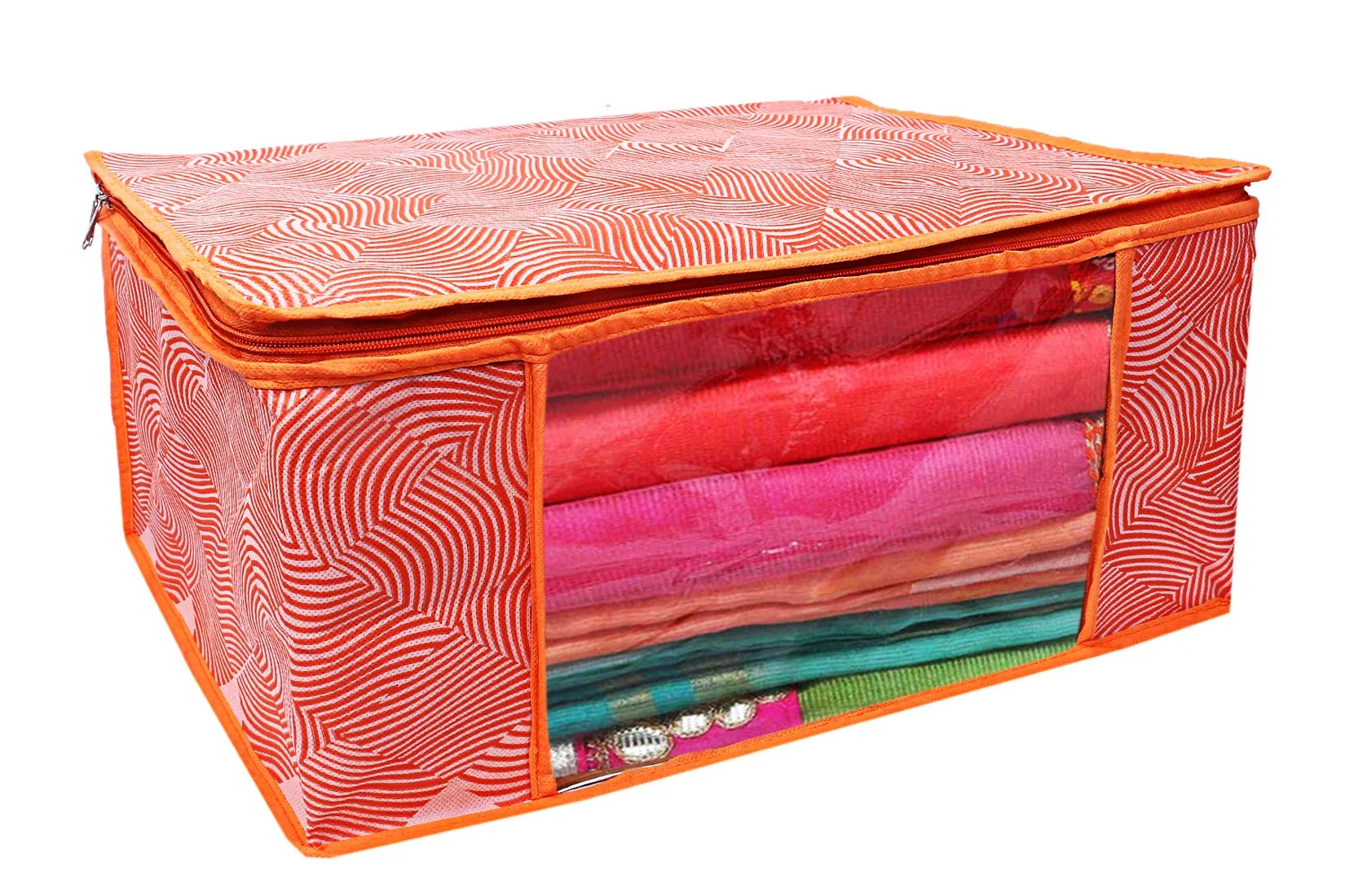 Kuber Industries Leheriya Design 6 Piece Non Woven Saree Cover, Large, Orange - CTKTC15195