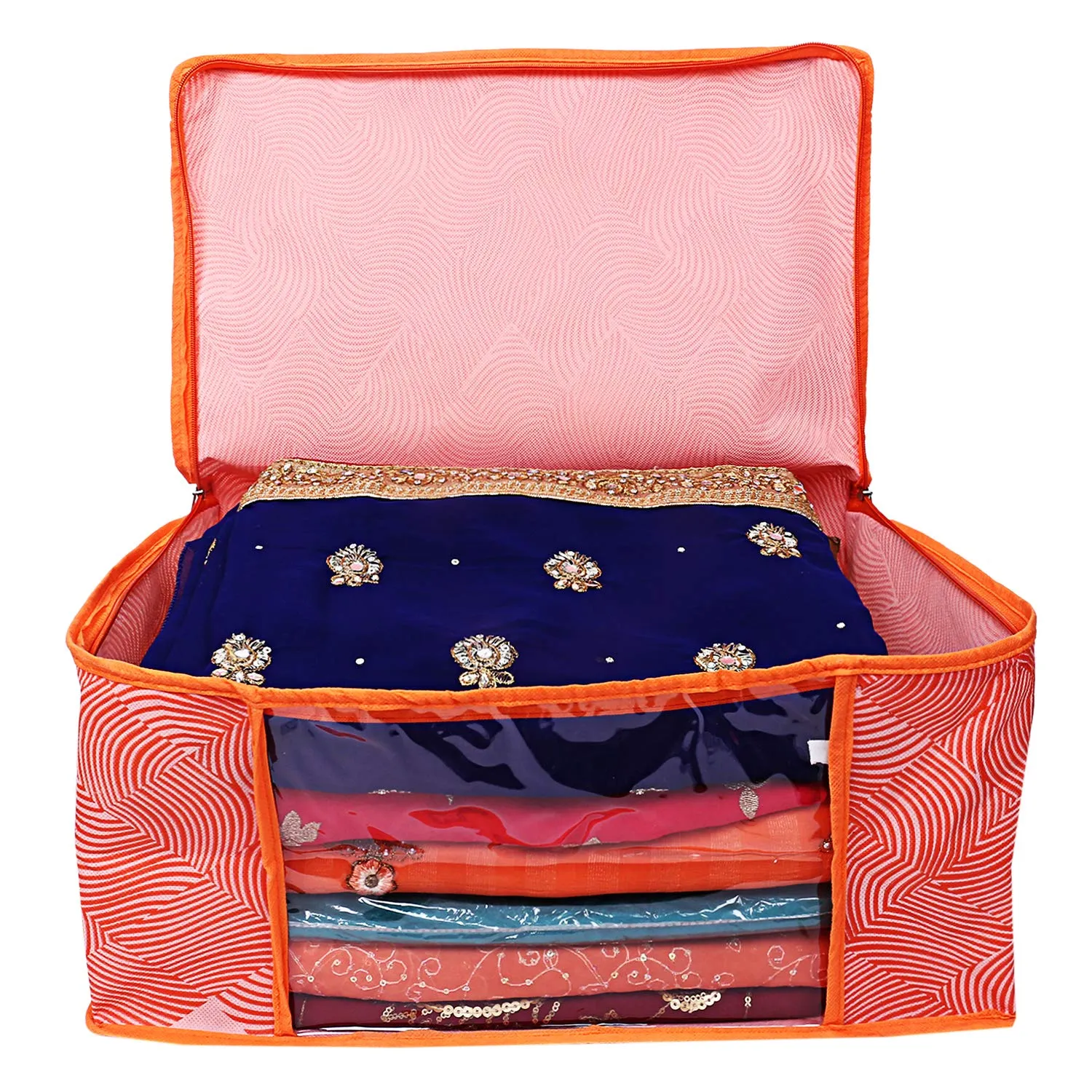 Kuber Industries Leheriya Design 6 Piece Non Woven Saree Cover, Large, Orange - CTKTC15195