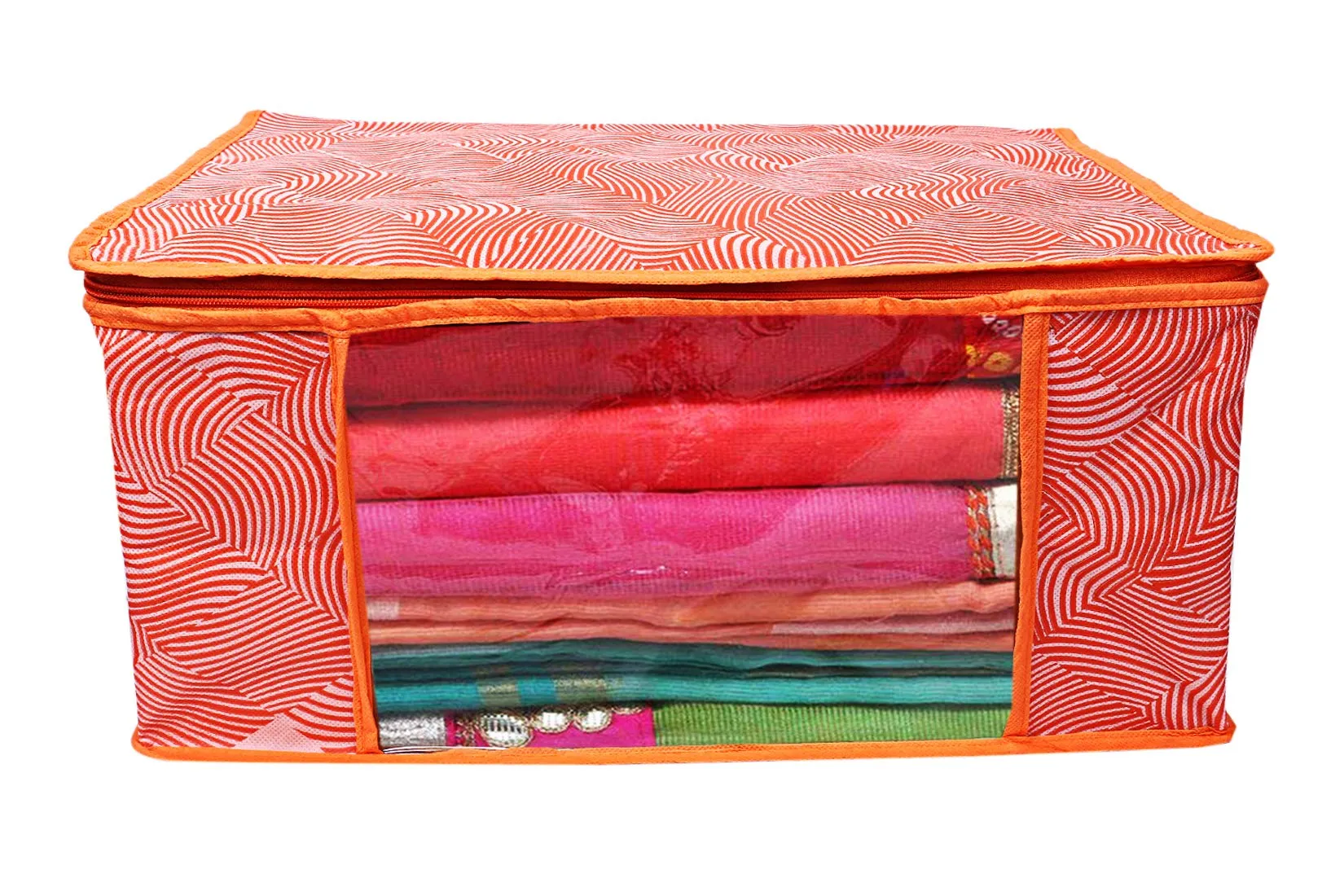 Kuber Industries Leheriya Design 6 Piece Non Woven Saree Cover, Large, Orange - CTKTC15195