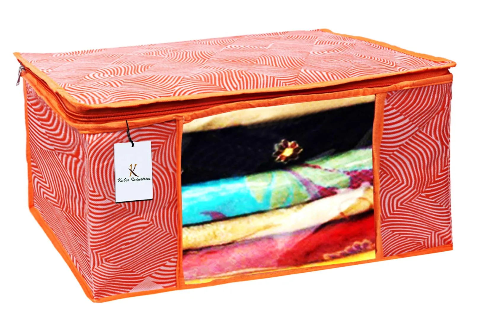 Kuber Industries Leheriya Design 6 Piece Non Woven Saree Cover, Large, Orange - CTKTC15195