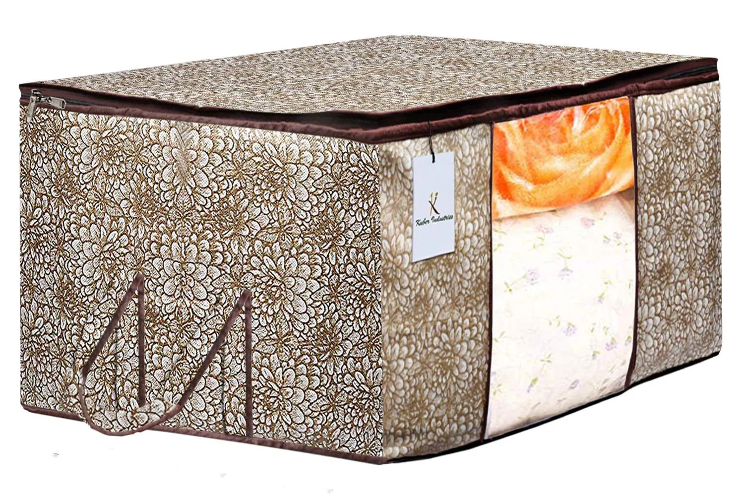 Kuber Industries Metalic Printed 6 Piece Non Woven Saree Cover and 6 Pieces Underbed Storage Bag, Storage Organiser, Blanket Cover, Golden Brown & Gold -CTKTC42479