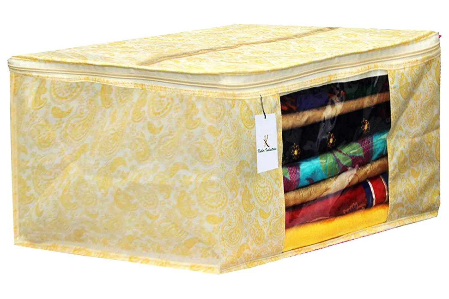 Kuber Industries Metalic Printed 6 Piece Non Woven Saree Cover and 6 Pieces Underbed Storage Bag, Storage Organiser, Blanket Cover, Golden Brown & Gold -CTKTC42479