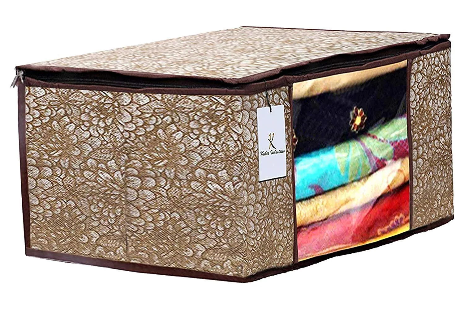 Kuber Industries Metalic Printed 6 Piece Non Woven Saree Cover and 6 Pieces Underbed Storage Bag, Storage Organiser, Blanket Cover, Golden Brown & Gold -CTKTC42479