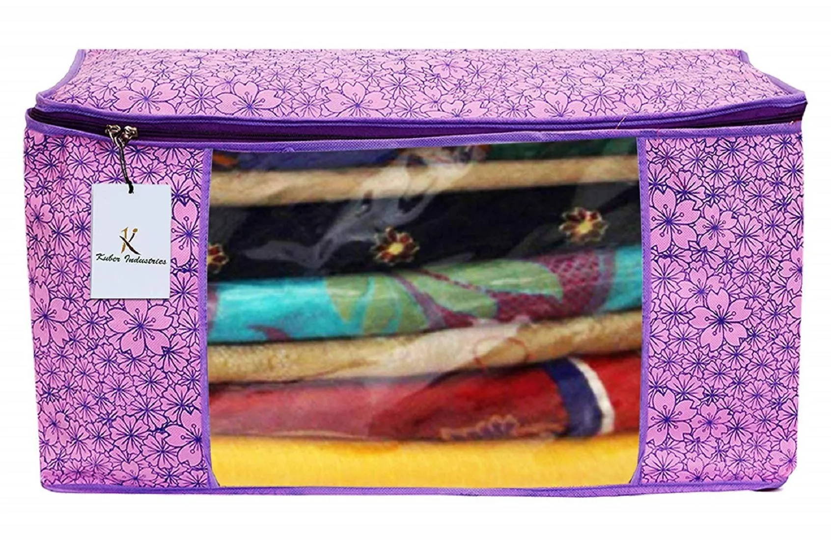 Kuber Industries Metallic Printed Non Woven 6 Pieces Saree Cover and 6 Pieces Underbed Storage Bag, Cloth Organizer for Storage, Blanket Cover Combo Set (Pink & Purple) -CTKTC038582