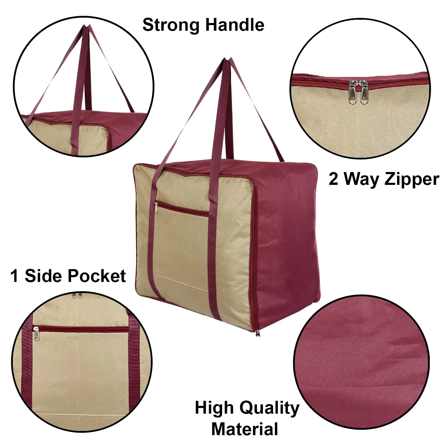 Kuber Industries Moisture Proof Wardrobe Organizer Storage Bag For Clothes With Zipper Closure and Handle- Pack of 2 (Brown & Maroon)-HS43KUBMART26667