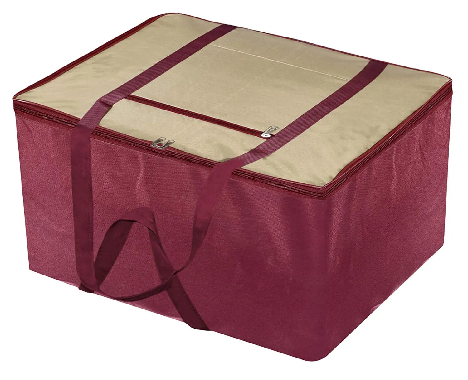 Kuber Industries Moisture Proof Wardrobe Organizer Storage Bag For Clothes With Zipper Closure and Handle- Pack of 2 (Brown & Maroon)-HS43KUBMART26667