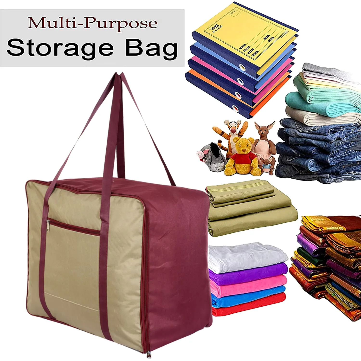 Kuber Industries Moisture Proof Wardrobe Organizer Storage Bag For Clothes With Zipper Closure and Handle- Pack of 2 (Brown & Maroon)-HS43KUBMART26667