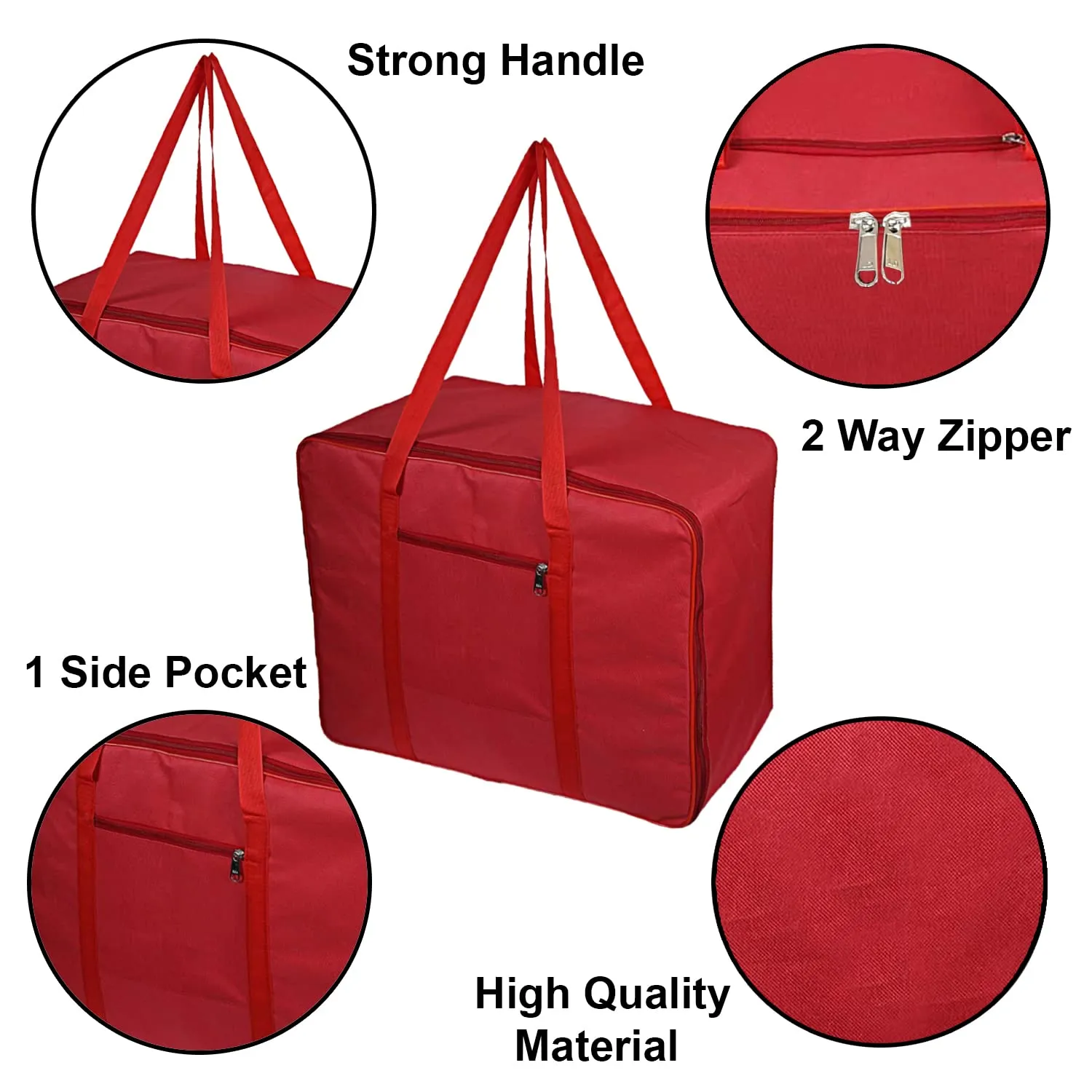 Kuber Industries Moisture Proof Wardrobe Organizer Storage Bag For Clothes With Zipper Closure and Handle- Pack of 2 (Red)-HS43KUBMART26643, L