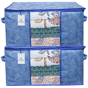 Kuber Industries Rectangular Leheriya Design Underbed Bag|Storage Organiser|Blanket Cover|Extra Large Size, Pack of 2 (Royal Blue, Non-Woven)