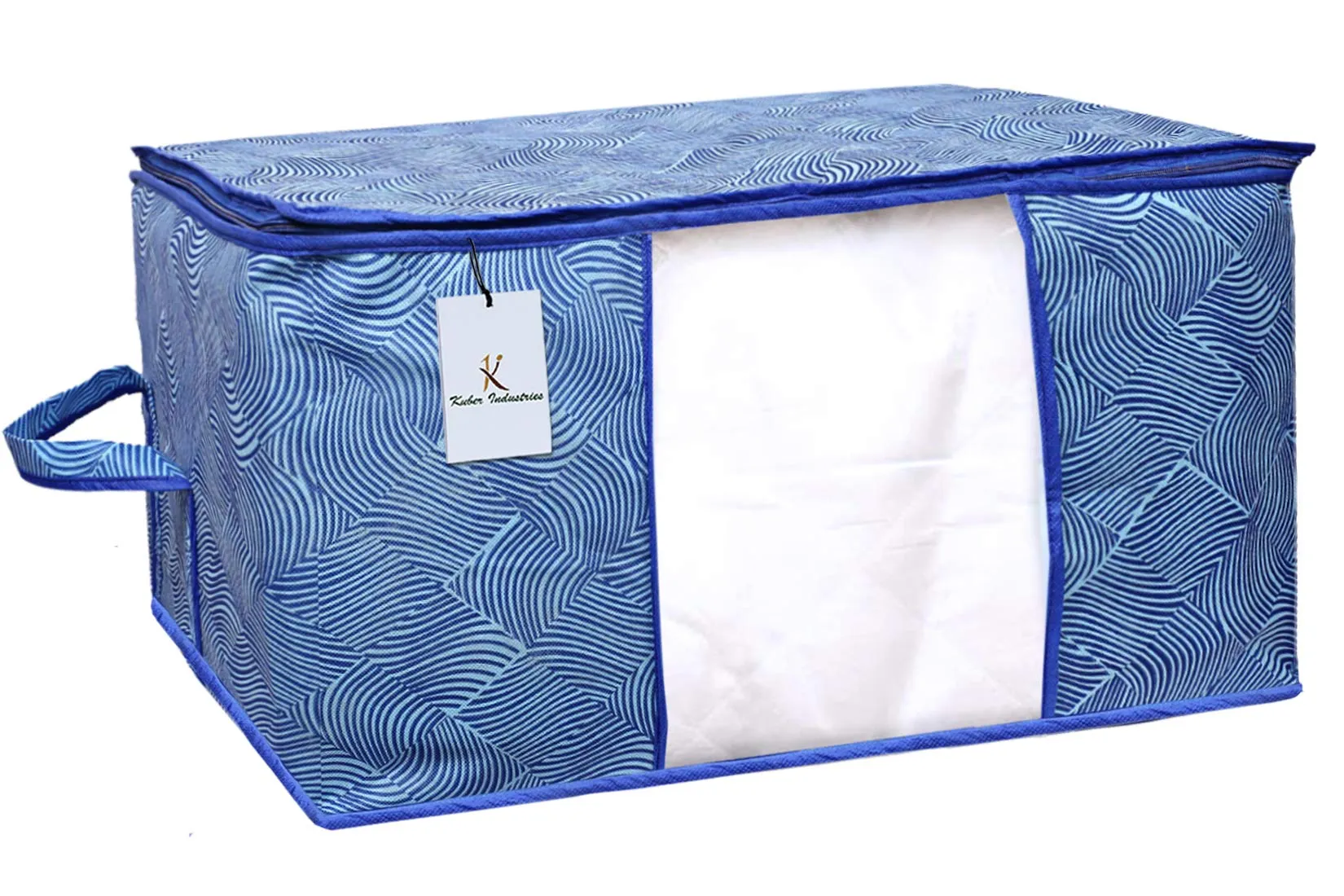 Kuber Industries Rectangular Leheriya Design Underbed Bag|Storage Organiser|Blanket Cover|Extra Large Size, Pack of 2 (Royal Blue, Non-Woven)