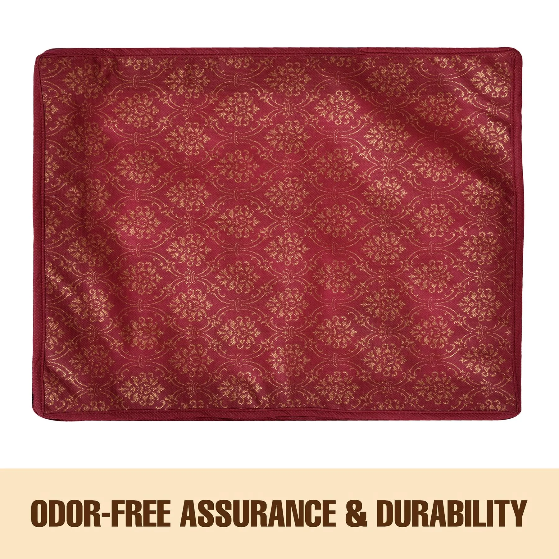 Kuber Industries Saree Storage Bag | Clothes Storage Bag | Wardrobe Storage Bag | Cloth Storage Organizer | Top Visible Window Saree Bag | Bow Golden Printed | 6 Inch | Pack of 3 | Maroon