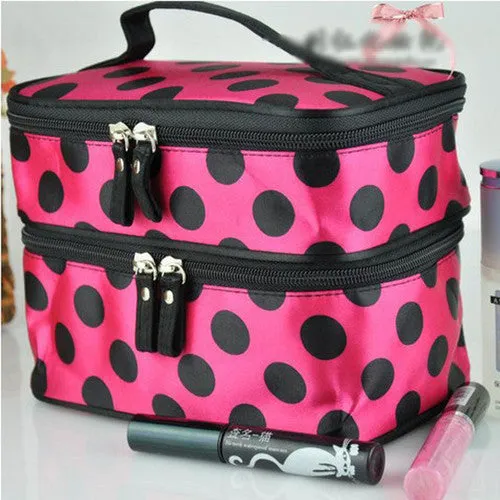 Lady Double Cosmetic Bag Retro Dot Beauty Case Makeup Bag Set Kit Toiletry Bag