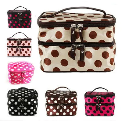 Lady Double Cosmetic Bag Retro Dot Beauty Case Makeup Bag Set Kit Toiletry Bag