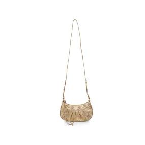 Le Cagole Mini Bag with Chain Metallised with Rhinestones in Light Gold