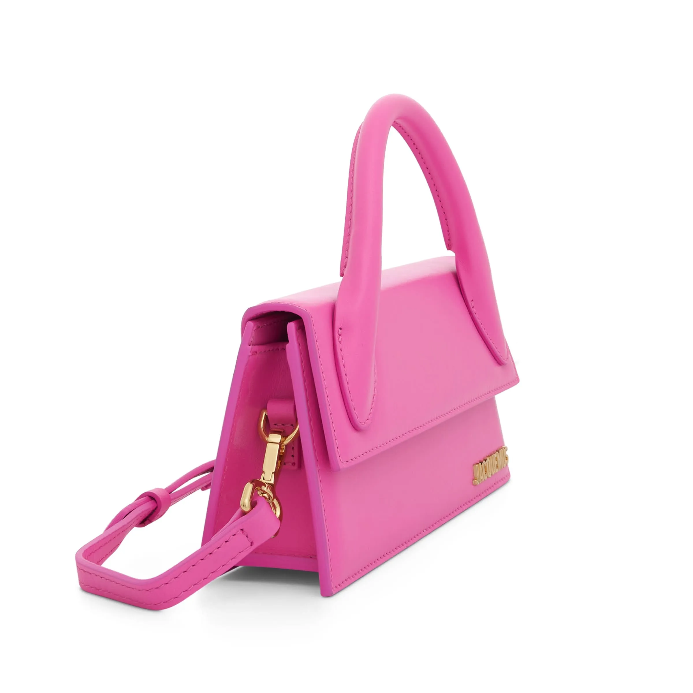 Le Chiquito Long Leather Bag in Neon Pink