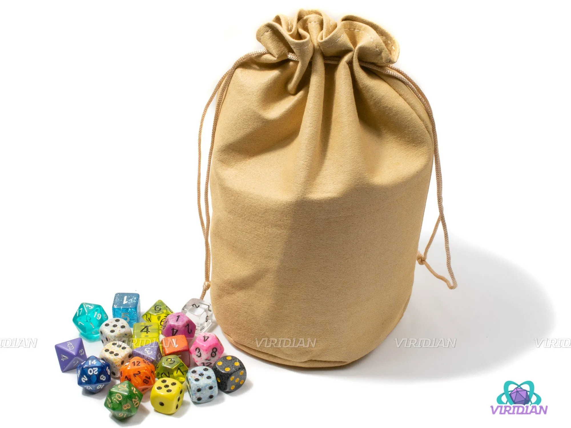 Leather Dice Pouch | Holds ~300 Dice, Large, Round-Bottom Bag | Tan TTRPG LARP Storage Pouch