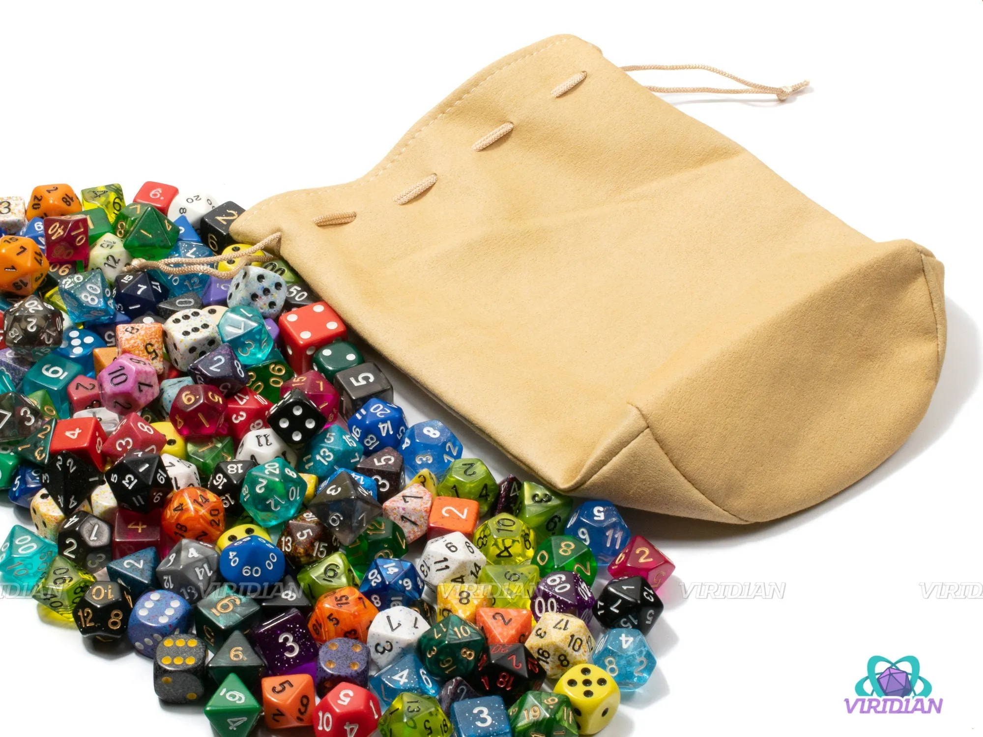 Leather Dice Pouch | Holds ~300 Dice, Large, Round-Bottom Bag | Tan TTRPG LARP Storage Pouch