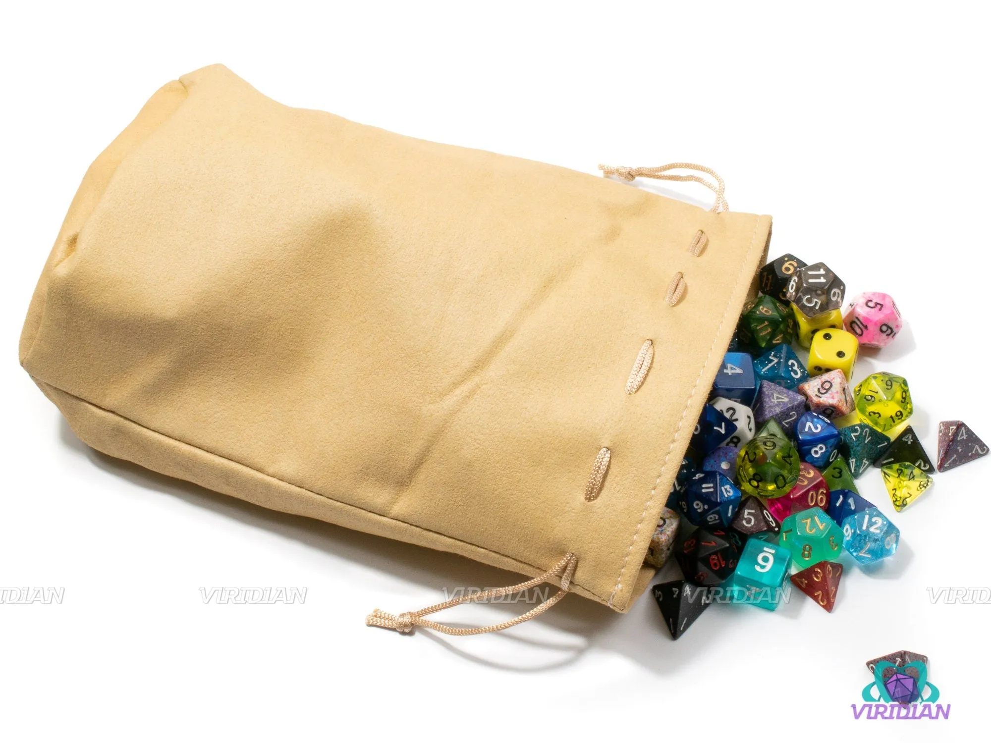 Leather Dice Pouch | Holds ~300 Dice, Large, Round-Bottom Bag | Tan TTRPG LARP Storage Pouch