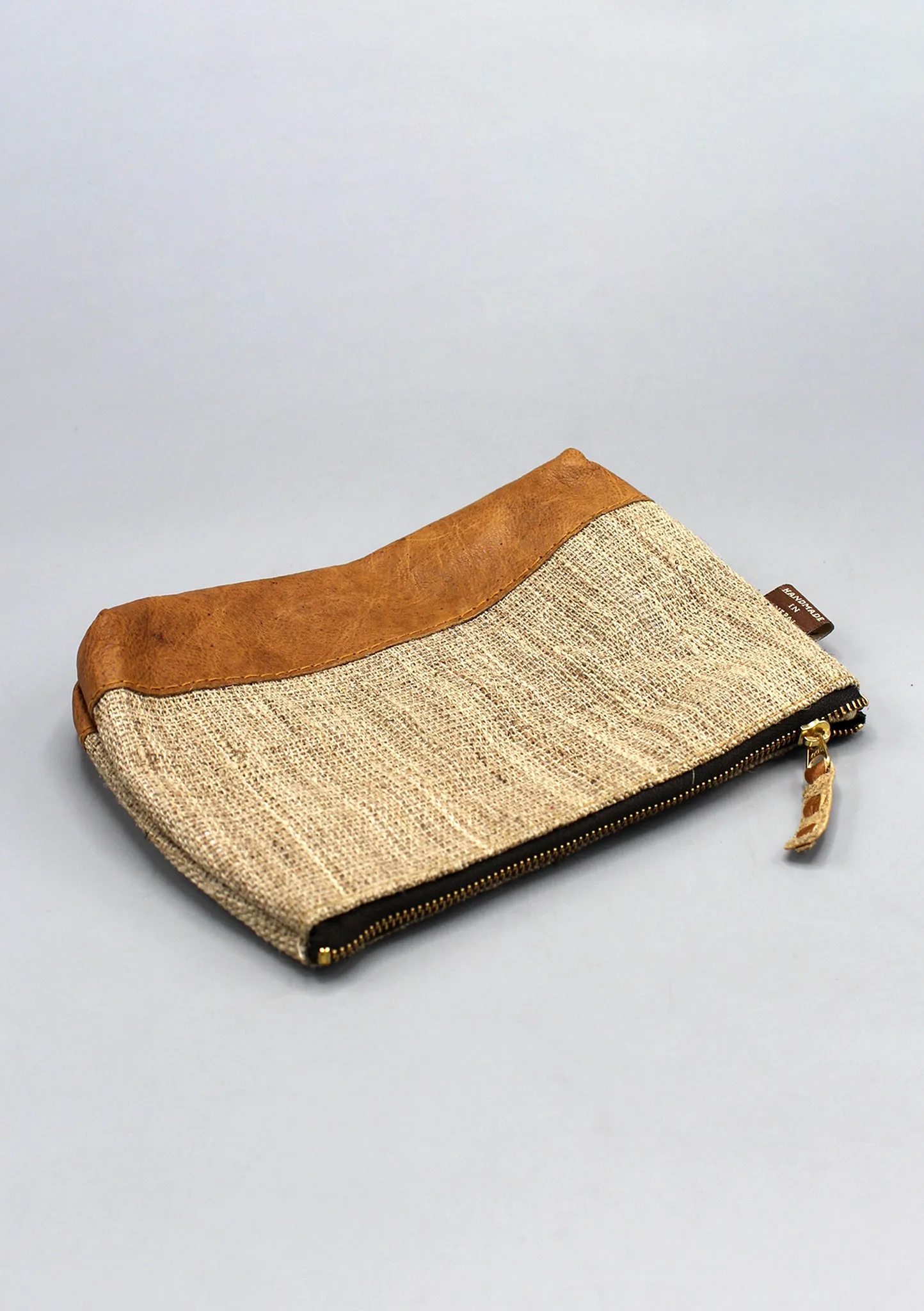 Leather Trim Hemp Money Zipper Clutch Bag