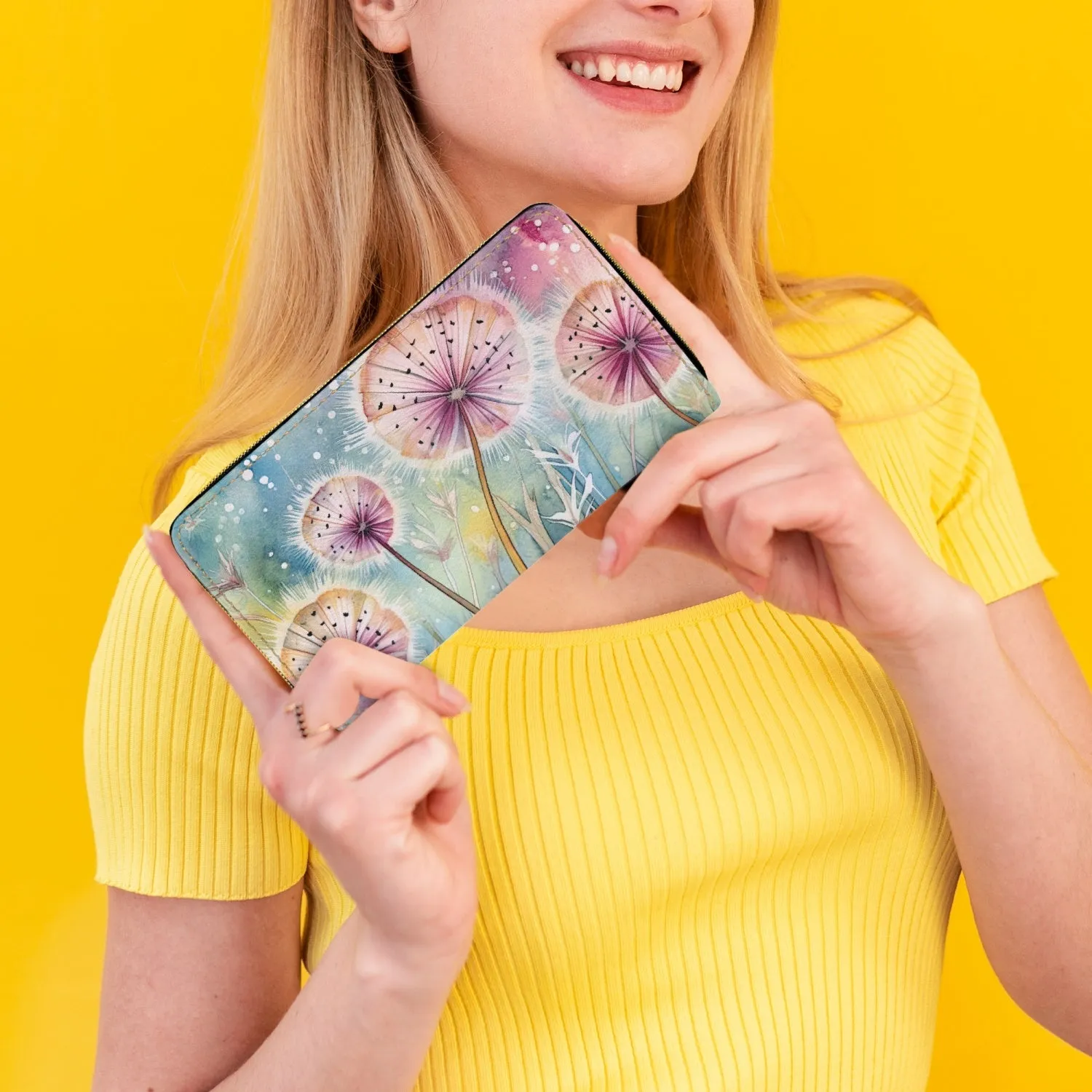 Long Type Zipper Purse - Dandelions