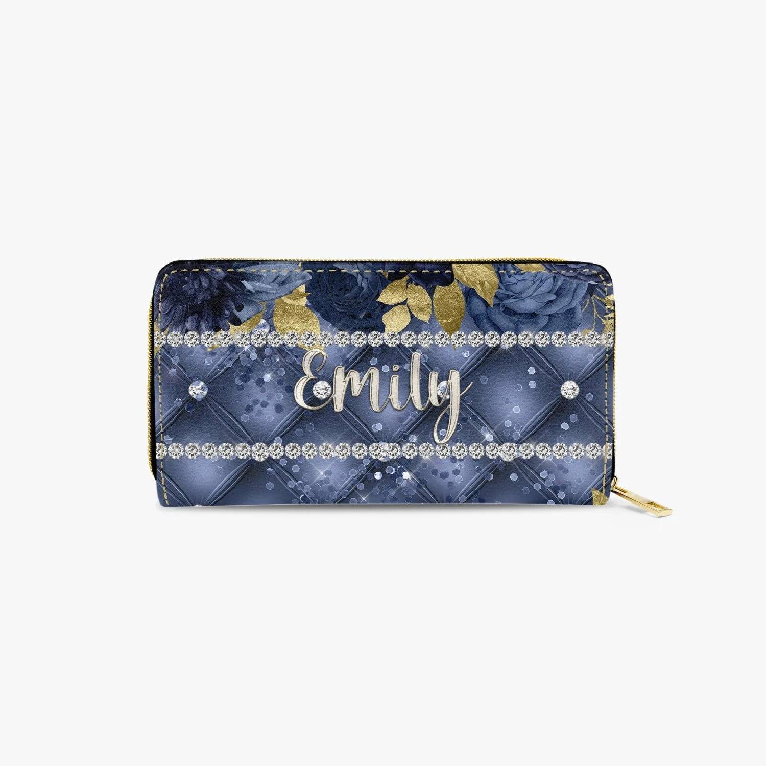 Long Type Zipper Purse - Navy Blue Floral - Emily