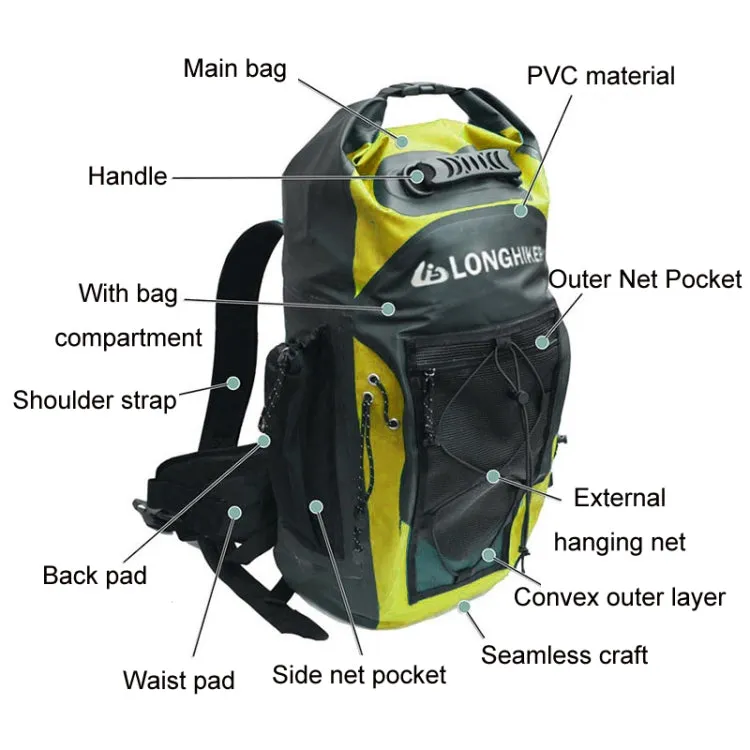 LONGHIKER Outdoor Diving Fin Backpack Drifting Swimming Fishing Ski Bag(Yellow)