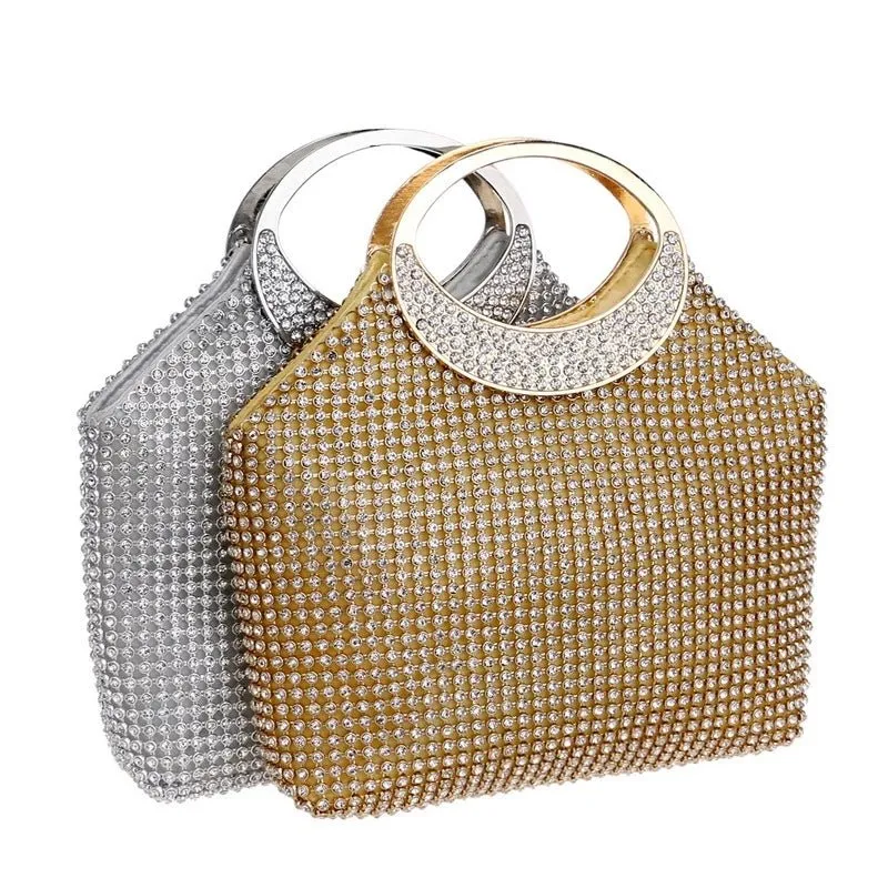 Luxy Moon Bucket Clutches Rhinestones Party Handbags Wedding Purse