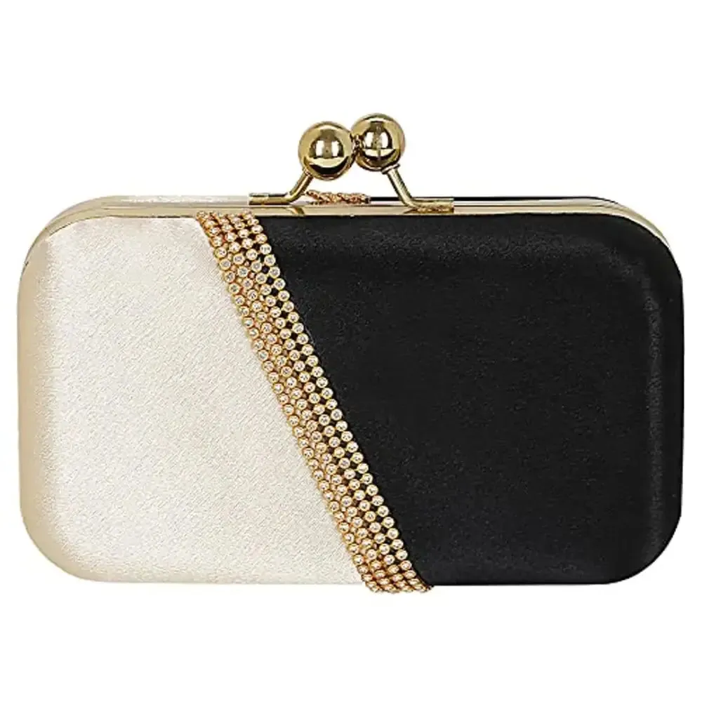 MaFs Embelished Women's Clutch Gold and Black Clutch for weddings and Parties