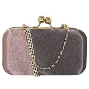 MaFs Embelished Women's Clutch Peach and Grey Clutch for weddings and Parties