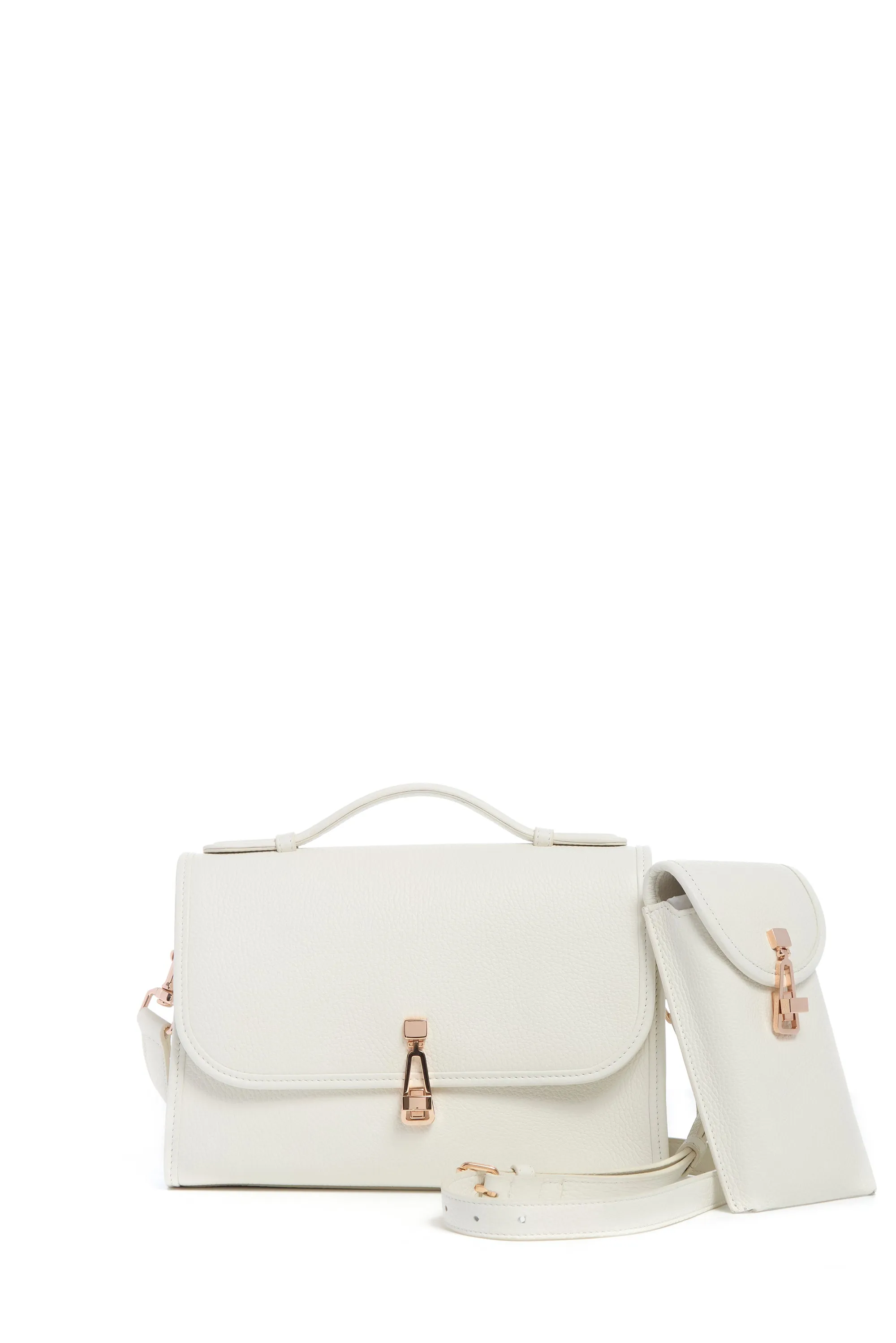 Medium Leonora Flap Bag in Ivory Textured Leather