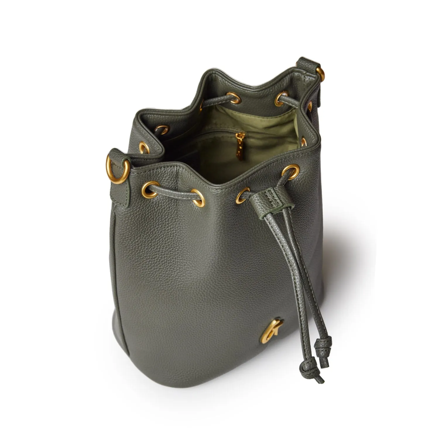 MEDIUM PEBBLE BUCKET BAG - OLIVE GREEN