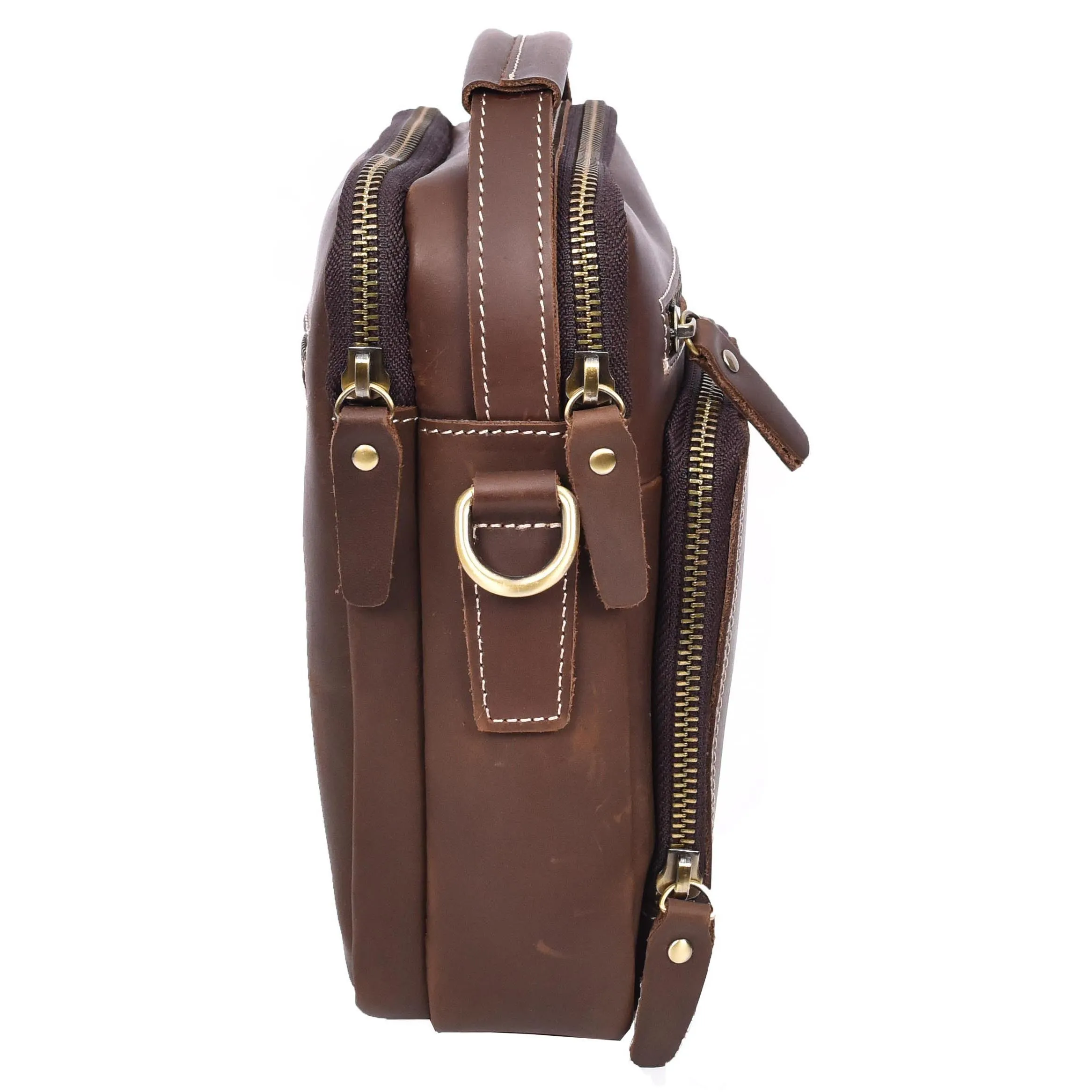 Mens Leather Messenger Bag Travel Crossbody Satchel Side Bag AD601 Brown Hunter