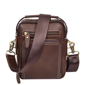 Mens Leather Messenger Bag Travel Crossbody Satchel Side Bag AD601 Brown Hunter