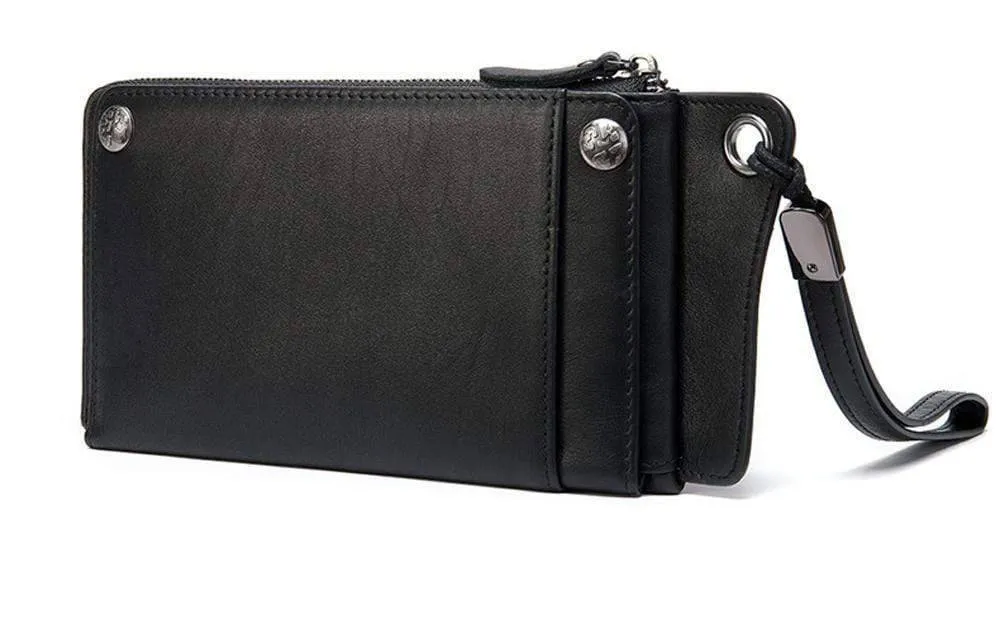 Men's Long Wallet Zipper Mobile Phone Bag Soft Leather Business Casual  Strap Bag