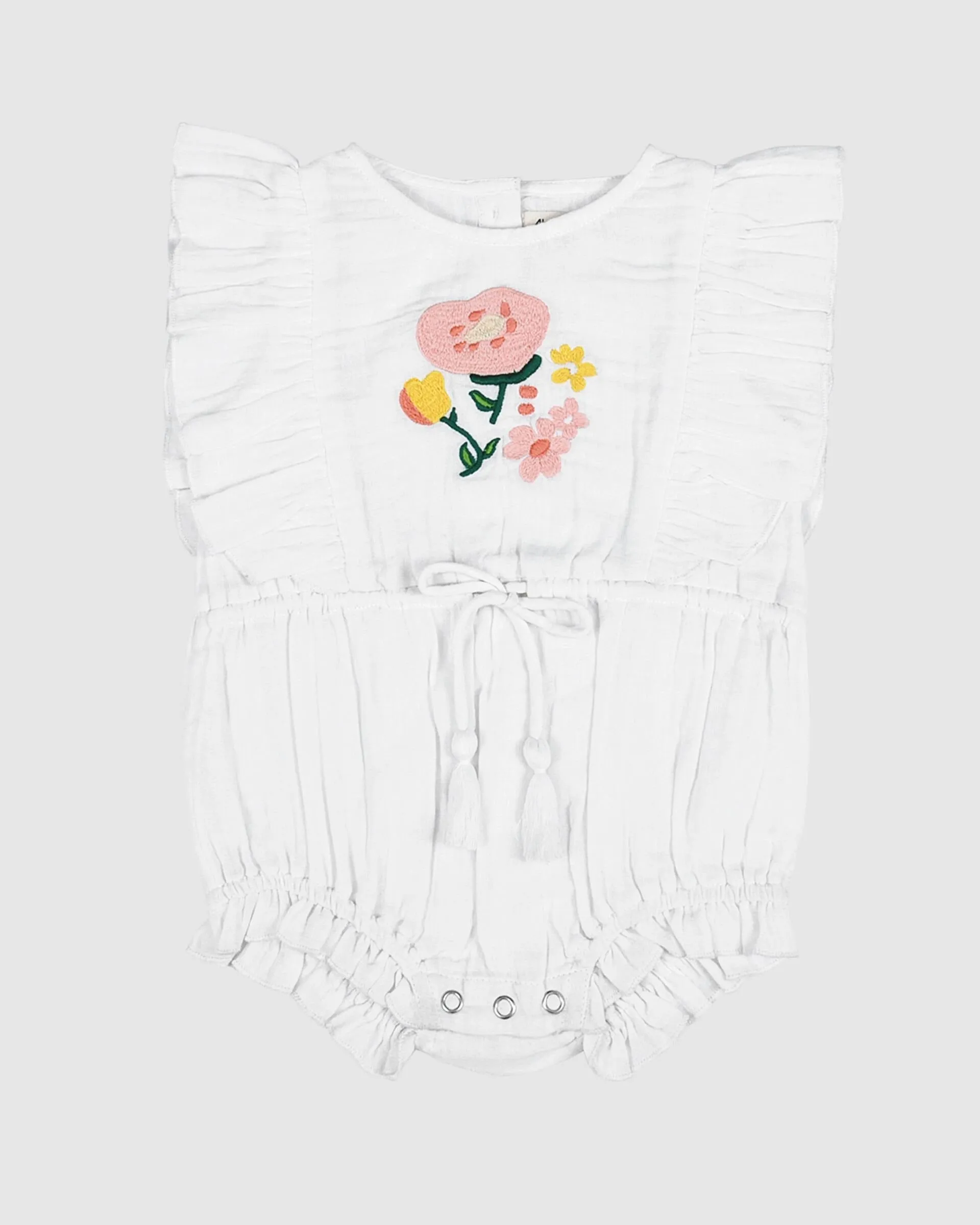 Mia Playsuit - White Flower Embroidery