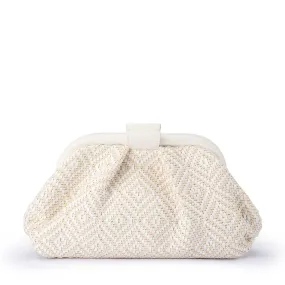 Minki Gathered Woven Clutch in White