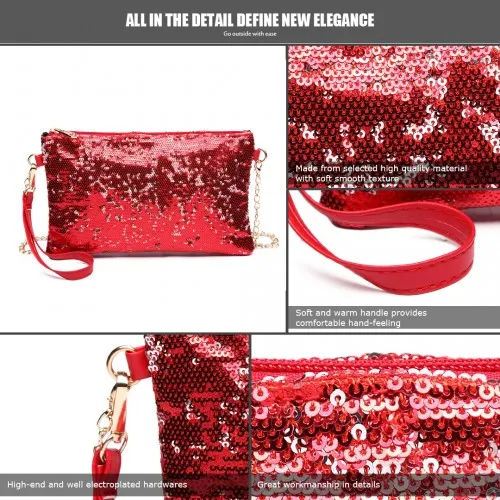 Miss Lulu Sequins Clutch Evening Bag - Red | Elegant & Stylish