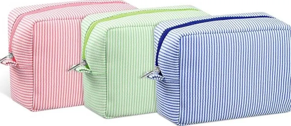 Monogram Seersucker Cosmetic Toiletry Travel Bag Gift