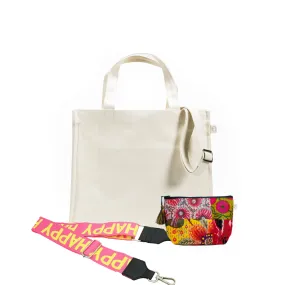 Natural Magazine Bag with  HAPPY Strap & Boho Makeup Bag  Just $60 with code AUGUST