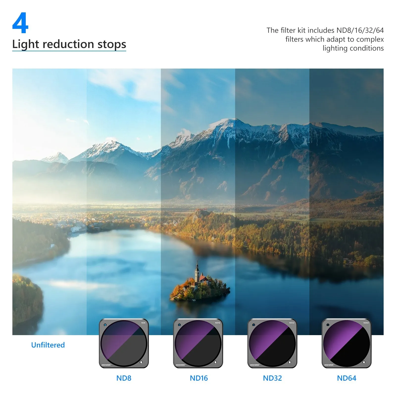 NEEWER 4-Pack Magnetic ND Filter Kit Compatible with DJI Action 2