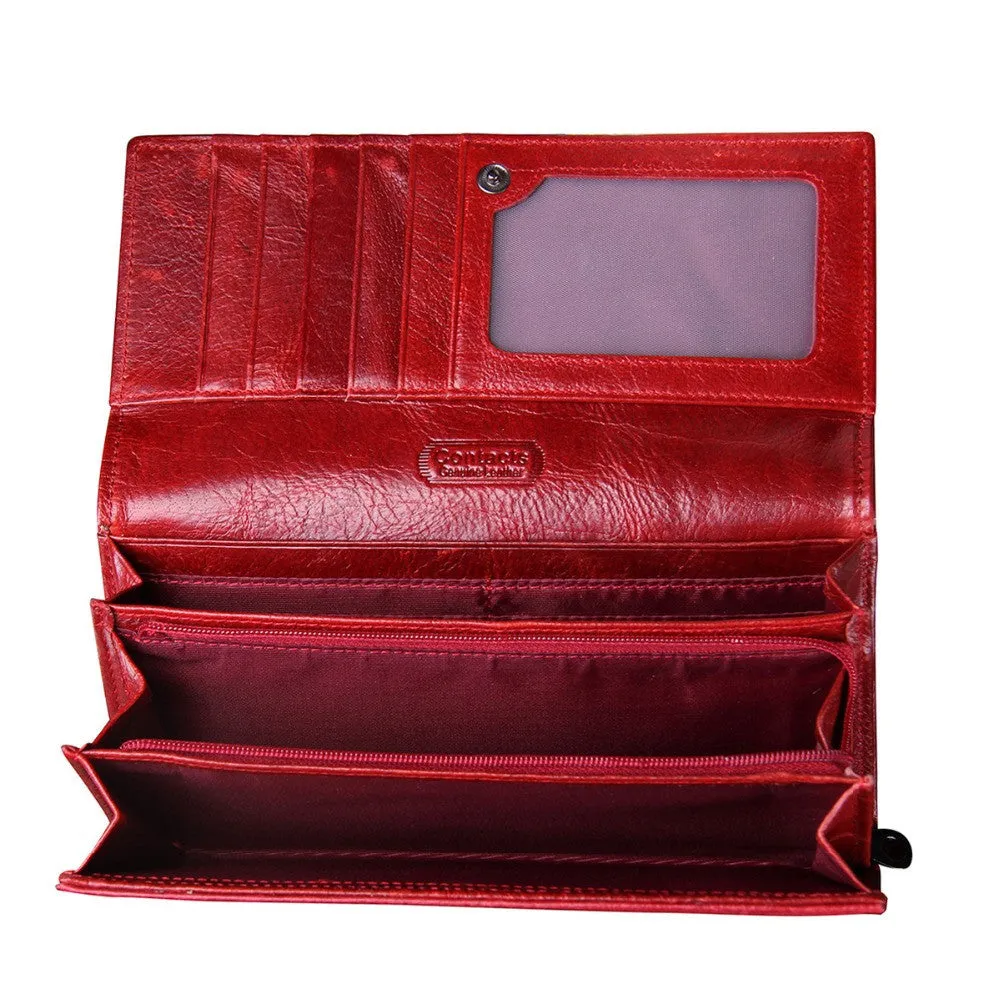 New Fashion Leather Women Wallet Vintage Flower Printed Ostrich Red Wallets Ladies' Long Clutches With Coin Purse Card Holder