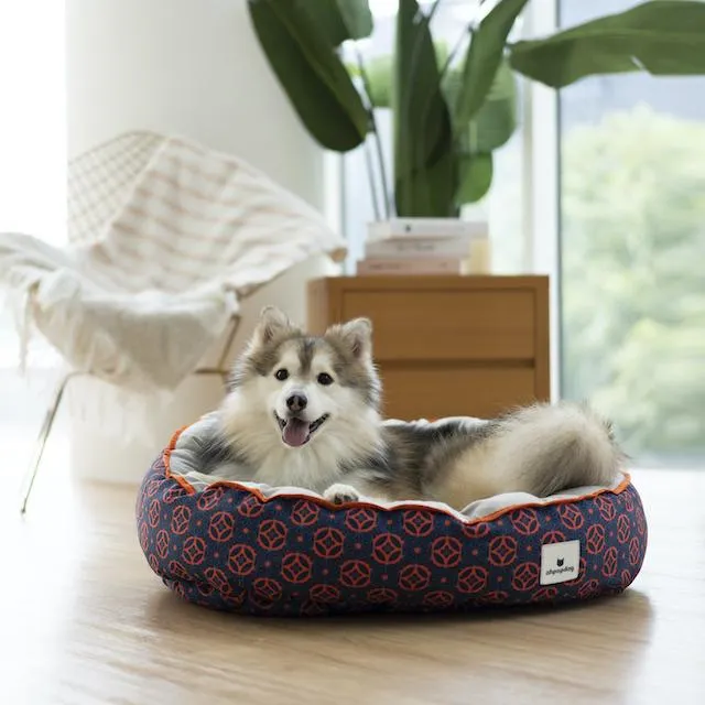 Ohpopdog Peranakan Inspired Baba Navy 150 Reversible Dog Bed