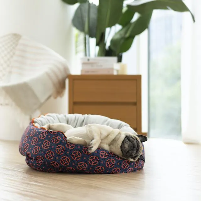 Ohpopdog Peranakan Inspired Baba Navy 150 Reversible Dog Bed