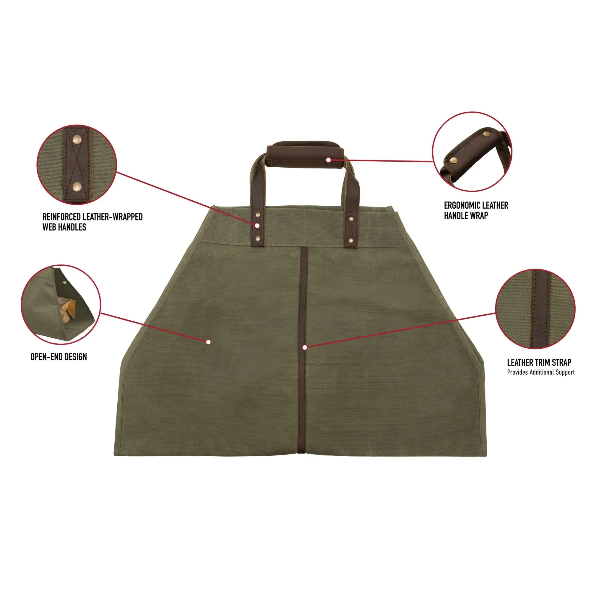 Olive Drab - Wax Canvas Log Carrier – Indoor/Outdoor Firewood Bag – Great for Campfires and Fireplaces